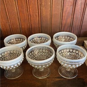💚 Vintage 1940s Moonstone Hobnail Sherbets- Set of Six, Anchor Hocking